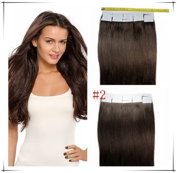 

grade 5a 16''-26'' 100% brazilian human pu emy tape skin hair extensions 2.5g/pcs 40pcs&100g/pack 2# dark brown dhl shpp, Black