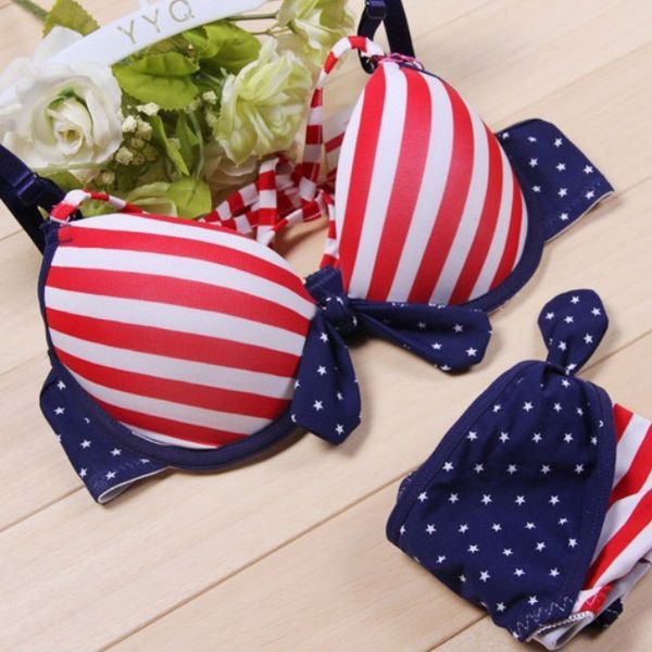 Wholesale-New 2015 Japanese Navy style sweet corset adjustable stripe bikini lingerie bra set with panties blue/pink underwear women sets