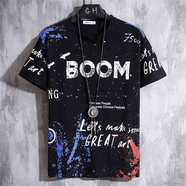 

men t-shirt hip hop boom printed summer o-neck male casual tshirt oversize rock hip-hop style plus size 3xl 210716, White;black