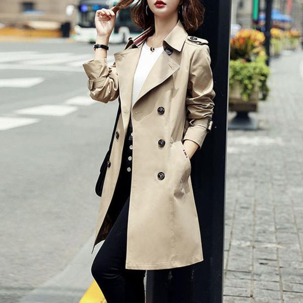 

women's trench coats winter coat for women thin british style windbreaker mid-length 2021 autumn and ladies jackets, Tan;black