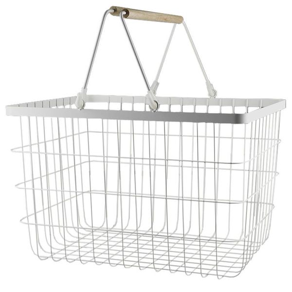 

nordic simple wrought iron wooden handle hamper storage basket household clothing debris large laundry & organization