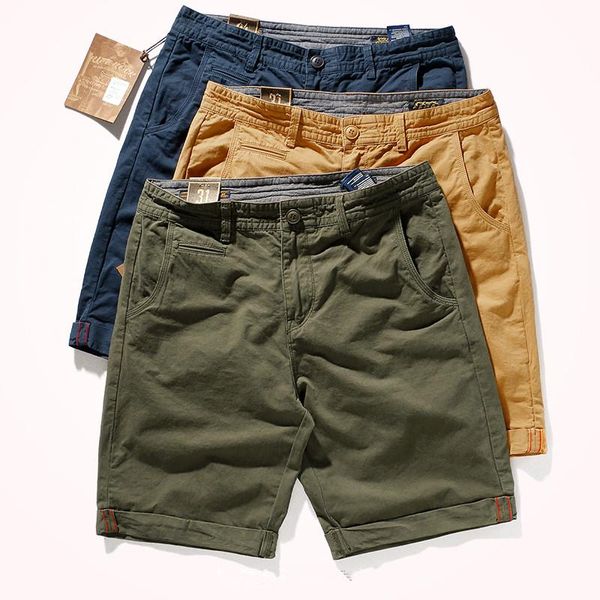 

men's shorts 2021 summer american casual fashion retro pure cotton washed old chino woven simple sports knee length pants, White;black