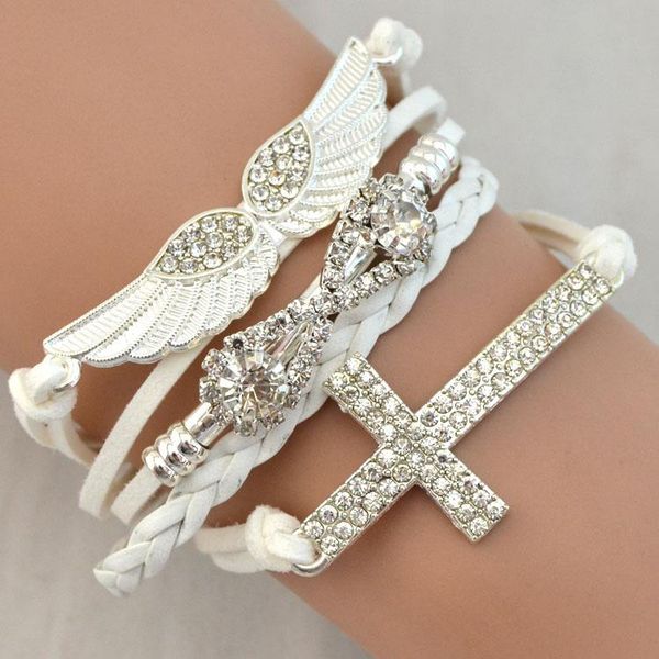 

charm bracelets s fashion suede rhinestone cross wing bracelet charms for women gift bangles men, Golden;silver
