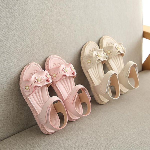 

children sandals for girls summer baby shoe soft-sole anti-slip flower princess fashion beach, Black;red