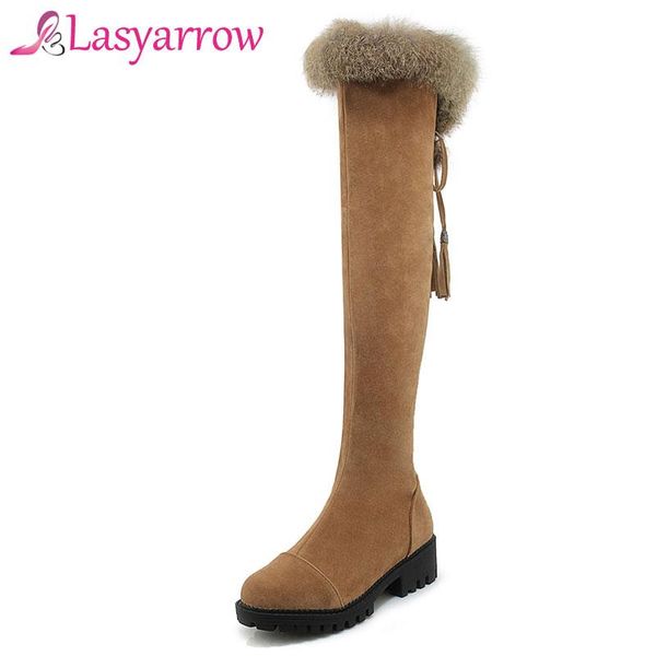 

boots lasyarrow zipper botas mujer lace up winter warm over the knee women thick bottom round platform thigh high f794, Black