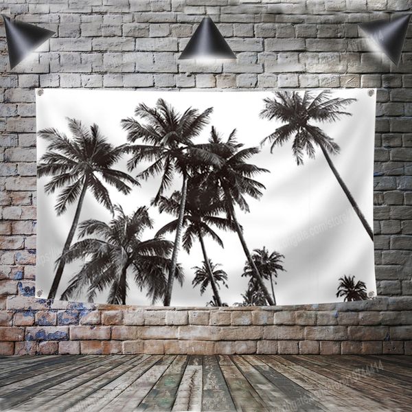 Tropicale Palma da cocco Bandiera Citazione motivazionale Poster artistici Poliestere 96 * 144 CM Decorazione domestica Parete Hang Metope Ornamento 4 occhielli