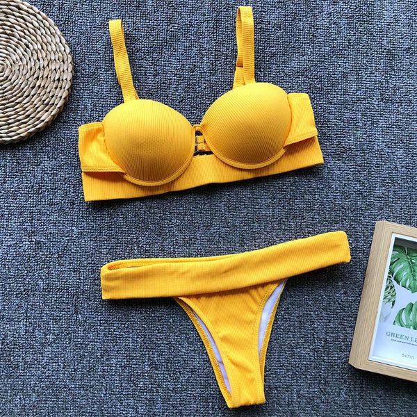 Bandagem de roupas de banho feminina Push up Bikinis Women Thong Bikini Set Duas peças Swimsuites Underwire 2021 Bathing Suit Swimming Biquini