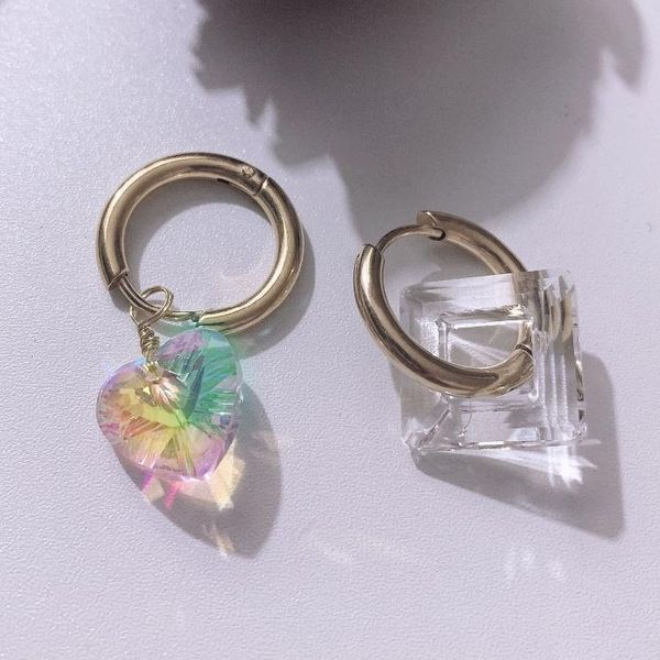 

bohemian 2021 transparent circle square heart glassshape hoop stainless steel geometric donut round earring women girl jewelry dangle & chan, Silver