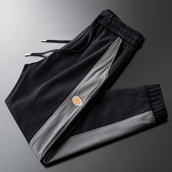 

black fashion stitching knitted breathable sweatpants men's closed spring and summer thin trousers pants