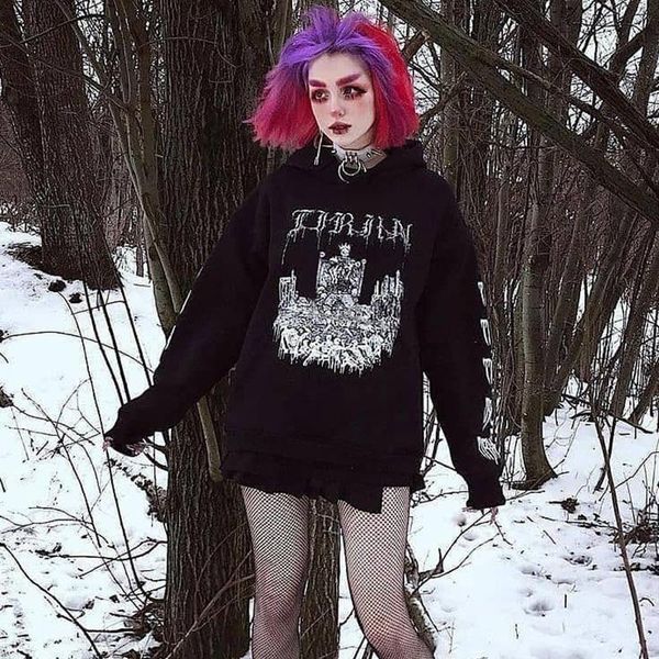

women's hoodies & sweatshirts cozok grunge oversized black hoodie goth harajuku letter print hooded women autumn long sleeve punk stre