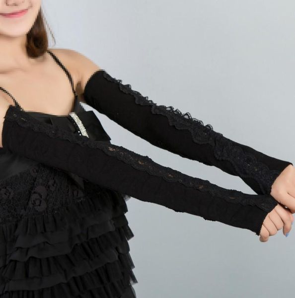 

fingerless gloves fashion women arm sleeve cotton warm hand set lace exquisite all-match black, Blue;gray