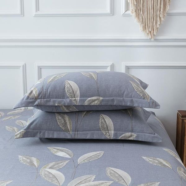 

pillow case comfy 100% cotton pillowcase art double bedding gray plant leaves solid color 2pcs 48*74cm summer and winter cover