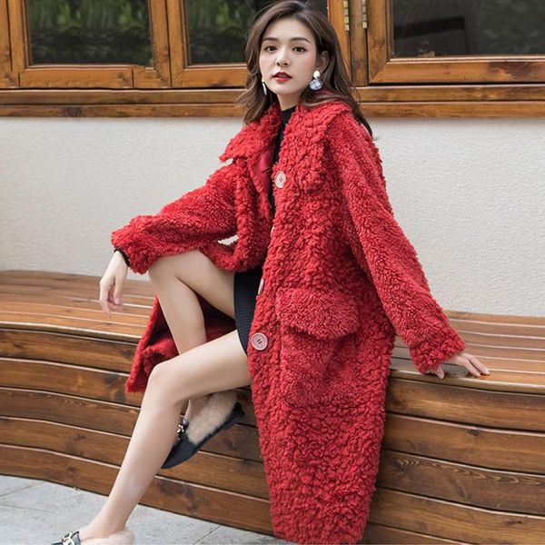 

women's fur & faux luck a imitation lambswool solid color jacket winter warm fashion medium long women coat outwears, Black