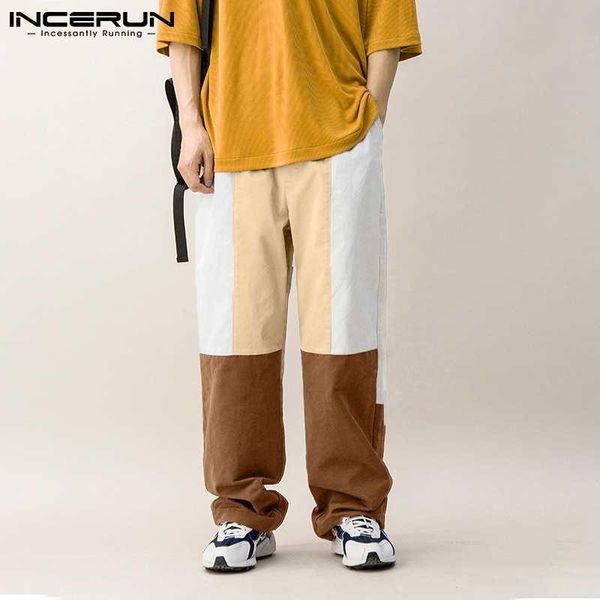 

casual wide leg drawstring joggers incerun korean style leisure pants men patchwork loose trousers man baggy bottoms streetwear men's, Black