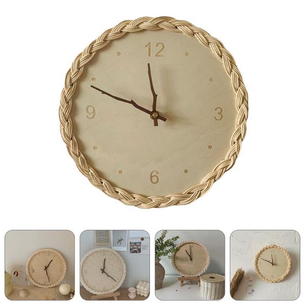 

wall clocks creative mute clock pastoral style round rattan woven for home