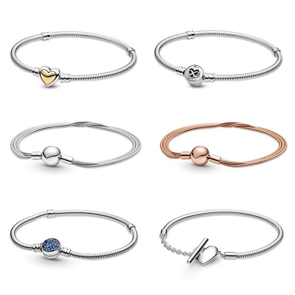 2021 100% 925 Sterling Silver Pan Moments Heart Infinity Clasp Cadeiras Cadeia Bracelete Fit Partido Mulher Jóias Presente