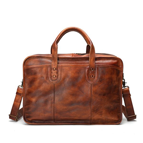 

men's leather portable briefcase vegetable tanned leather manual computer bag large capacity multifunctional travel