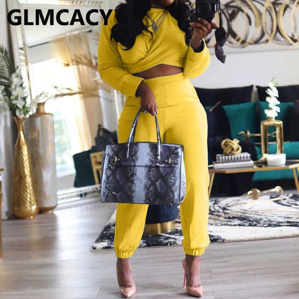 

women two piece solid chic suits long sleeve twist shirt and casual pants set 210702, White