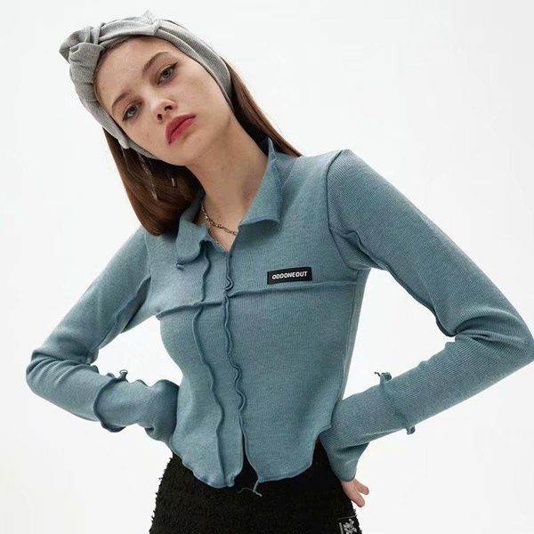 

women long sleeve knitted sweater pullover streetwear turn down collar tee korean style fashion 2021 women's blouses & shirts, White