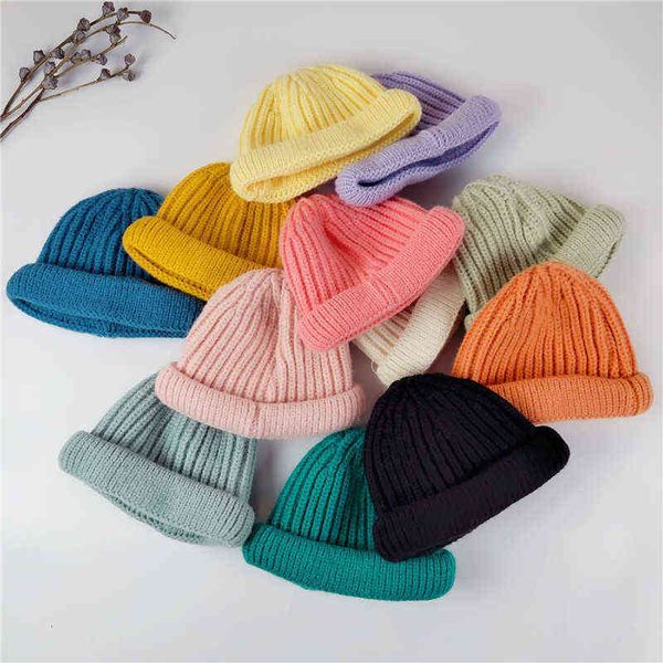 

new baby street dance hip hop hat spring autumn baby hat scarf for boys girls knitted cap winter warm solid color children hat y21111, Blue;gray