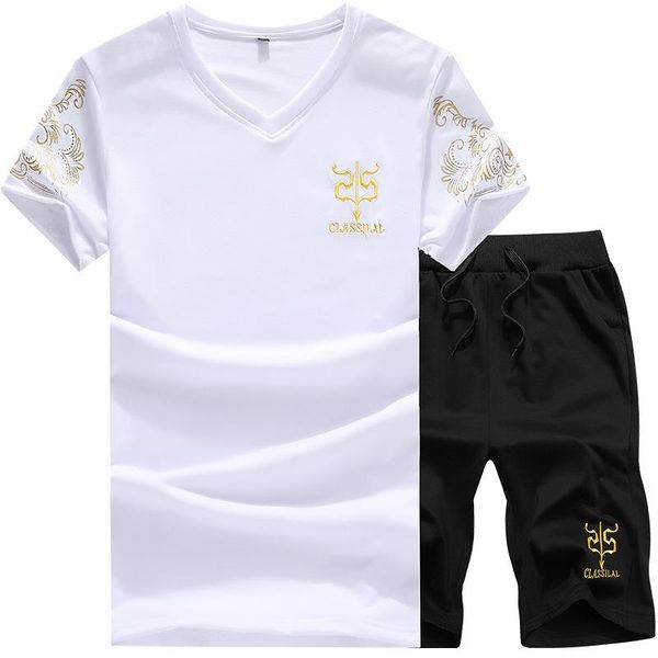 

men's tracksuits 2021 fashion men summer tracksuit casual brand tee shirts sportsuit and shirt set mens t shorts + short pants, Gray
