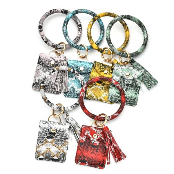 

keychains dvacaman snakeskin pu leather bracelet keychain card case for women tassel pendant bag coin purse accessories, Silver