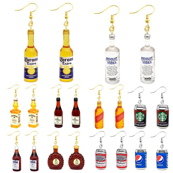 

earring for women resin drop custom made handmade cute girls gift eardrop coffee drink funny liquor spirits bottle cans, Golden