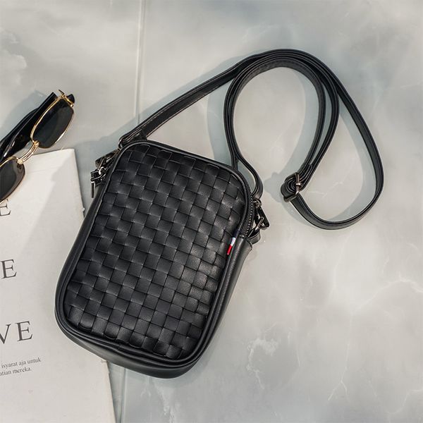 

bag handbag single shoulder messenger men's leather woven small and women's dual purpose leisure postman's, Black;red