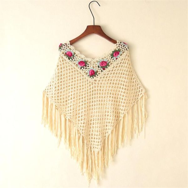 

women's jackets summer elegant women hollow out shawl capes lady tassel kintted wraps lace wrap bolero accessories beach style coat wz, Black;brown