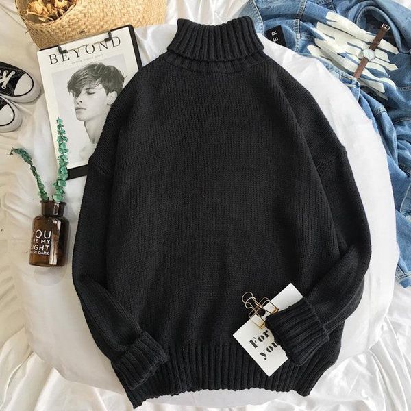 

men's sweaters 2021 winter turtleneck sweater t-shirt plus fat size loose long sleeve coat korean fashion wear, White;black