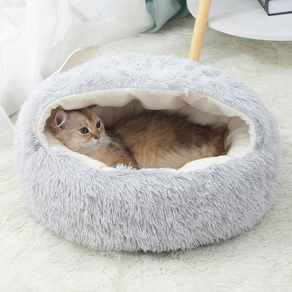 

cat beds & furniture dog kennel and keep warm in winter, half pack shell creative plush pet semi-closed