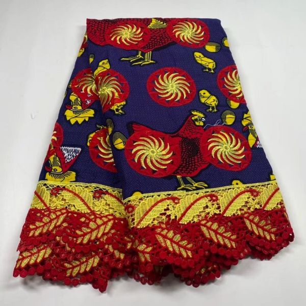 

6yards/lot beautiful multi color cotton fabric printed wax pattern and african water soluble lace for dressing wb1, Black;white