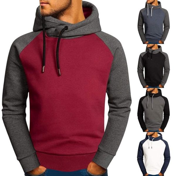

men's hoodies & sweatshirts patchwork men 2021 spring autumn long sleeve bottom shirt male hooded sweatshirt streetwear pullover hip ho, Black