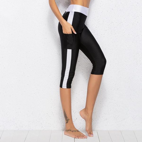 

women's leggings 2021 women pants compression trousers fitness thin short summer side elastic stretch mid-calf, Black