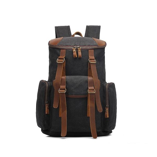 

backpack men oil wax canvas cow leather backpacks waterproof rucksacks lap daypacks large capacity vintage mochilas