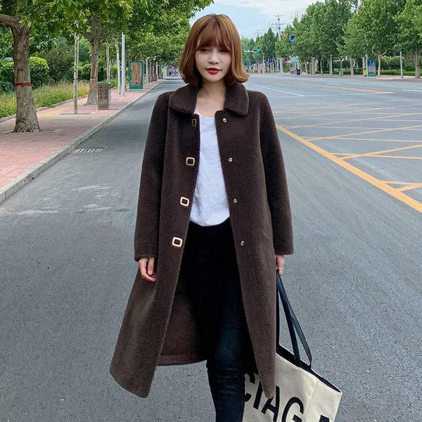 

women's fur & faux 2021 autumn winter women natural sheep coat lady real shearling button jacket female slim plus size outerwear o185, Black