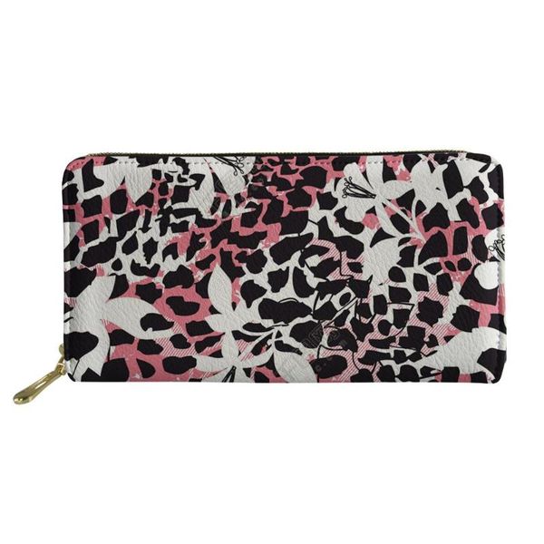 

wallets coloranimal women clutch 2021 wallet colorful leopard print long leather women's zipper purse travel money bag, Red;black