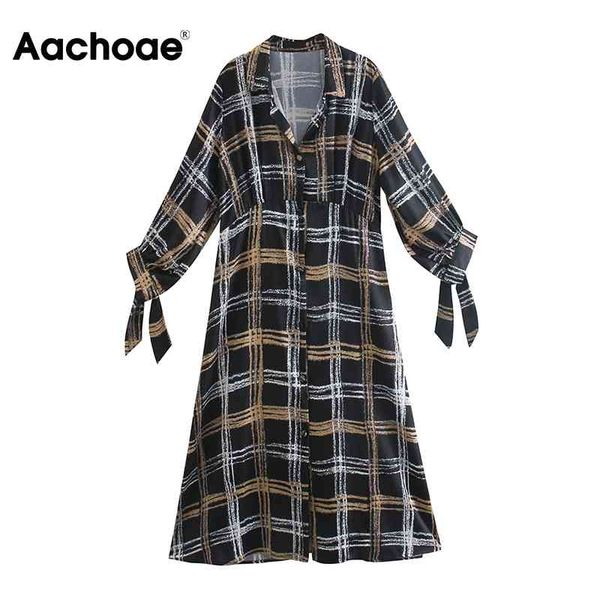 

retro plaid midi dresses women office turn down collar shirt bow tie long sleeve casual dress vestidos mujer 210413, Black;gray