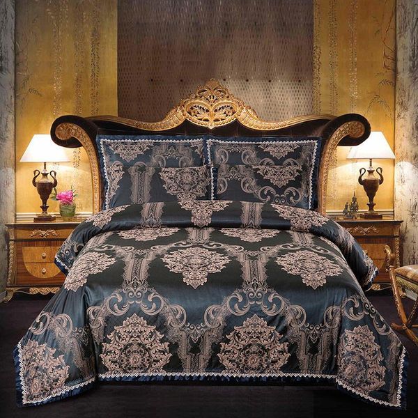 

bedding sets luxury gray gold pink silk cotton set european satin jacquard duvet cover bedspread bed sheet pillowcases home textile