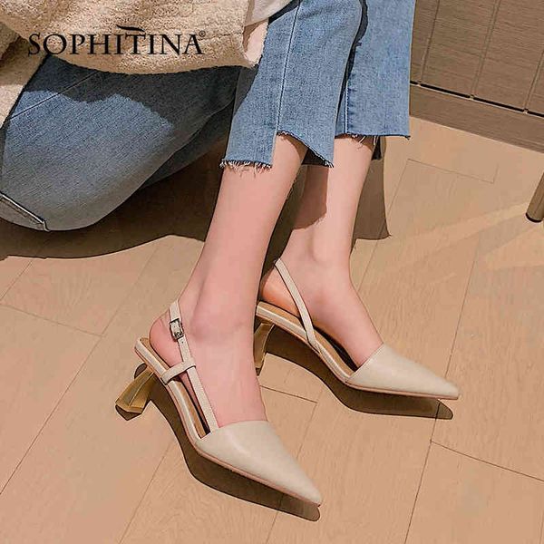 

sophitina high-heeled toe women's sandals elegant pointed toe back strap shoes pure color dress genuine leather lady shoes ao672 210513, Black