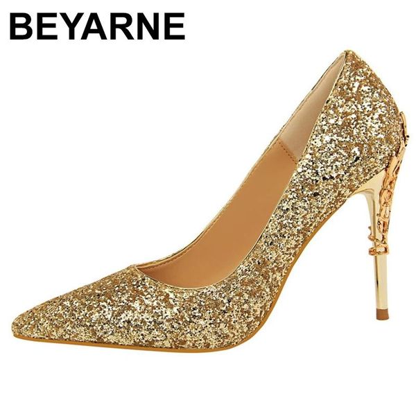 

dress shoes beyarneshoes sequin woman pumps wedding stiletto high heels women 9.5 cm party female 2021, Black
