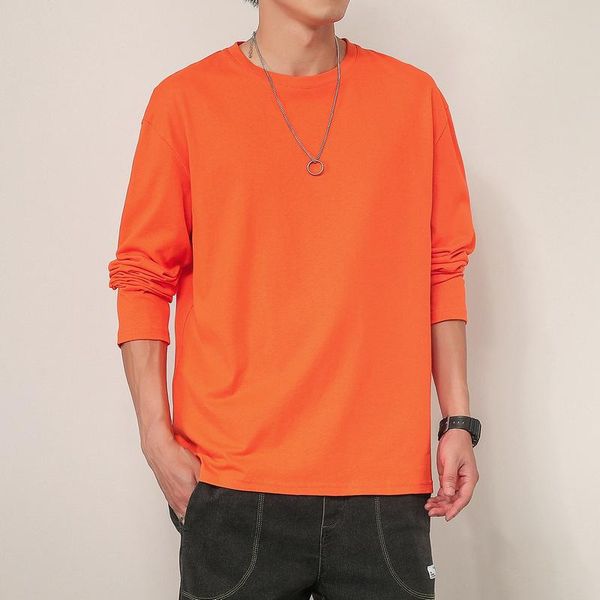 

men's t-shirts pure cotton teeshirt men long-sleeve t shirt solid color loose size mens winter warm bottoming casual clothing, White;black