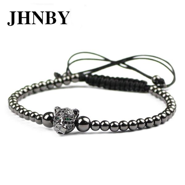 

charm bracelets jhnby animal leopard head 6mm copper beads women charms bracelet man fashion zircon braided rope bangle jewelry gift dropshi, Golden;silver