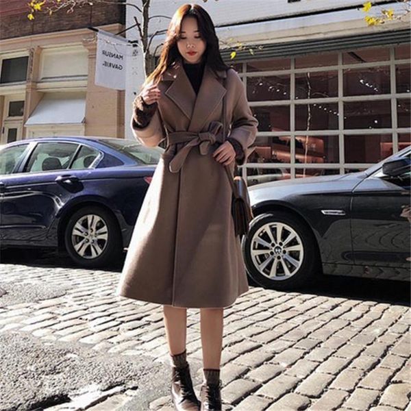 

women's wool & blends windbreaker coat medium length thickened autumn and winter woolen women, Black