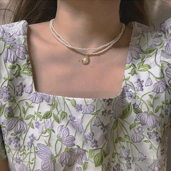

pendant necklaces vintage double layer pearl necklace for women fashion clavicle chain party female collar jewelry 2021, Silver