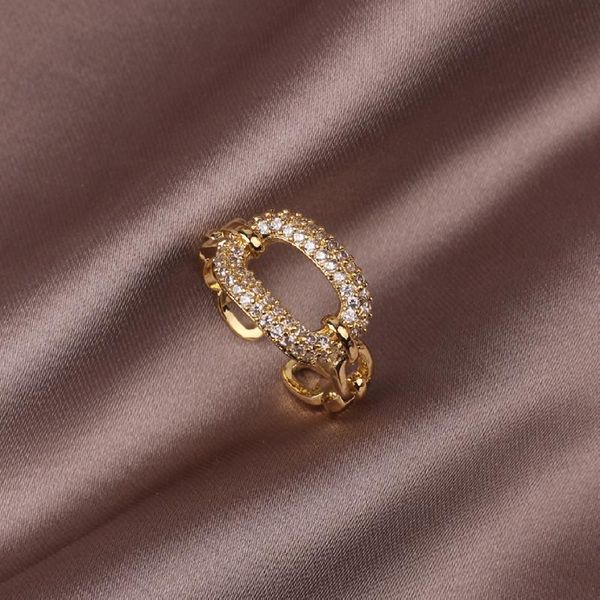 

cluster rings korean selling fashion jewelry exquisite copper inlaid zircon simple square hollow ring elegant women's daily opening, Golden;silver