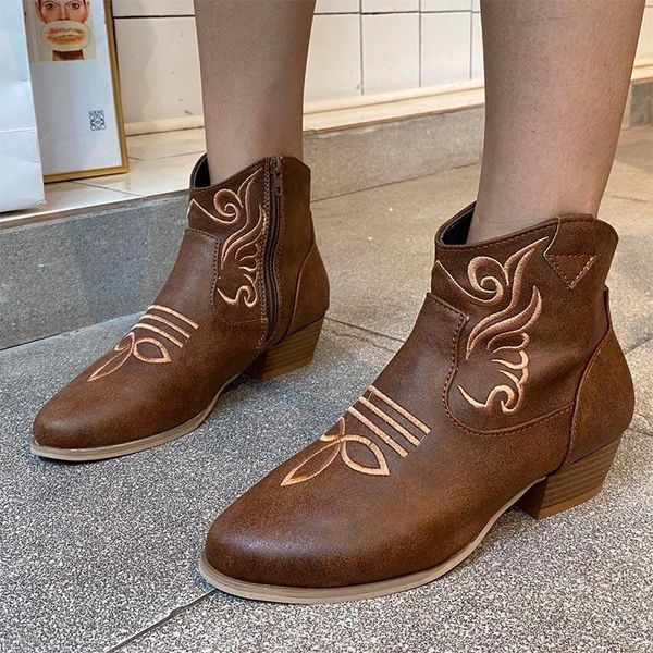 

boots women ankle shoes ladies pu leather mid heel fad female autumn vogue plus size, Black