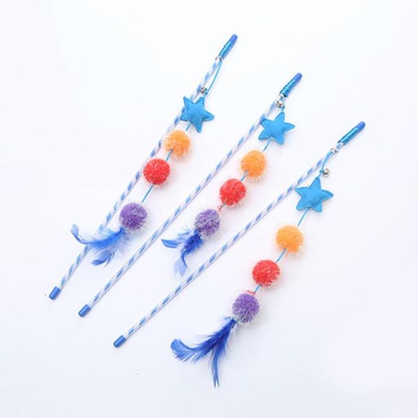 

cat toys pet feather tease with small bell funny fishing rod wand stick interactive