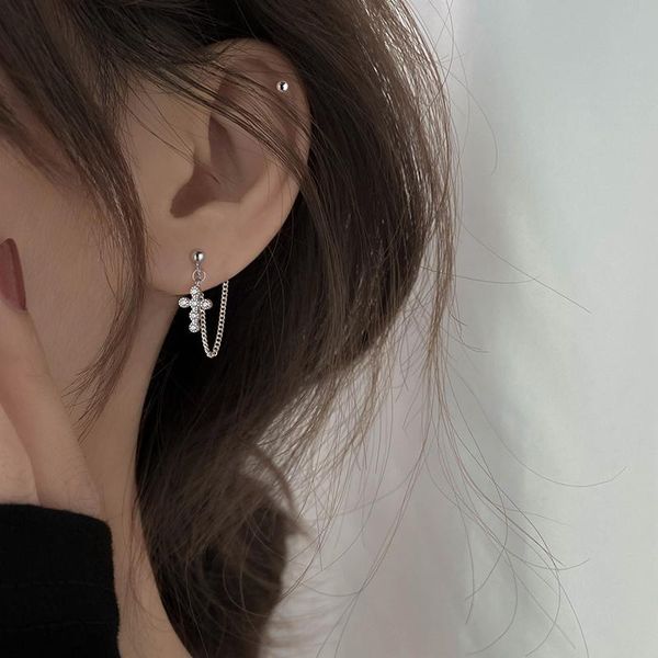 

hoop & huggie [miss z] cross chain earrings 2021 fashion rear-wear niche design advanced, Golden;silver