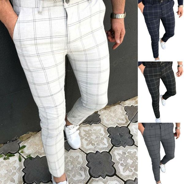 

men's pants plaid printing long men casual fashion mens clothing trousers gentleman business formal, Black